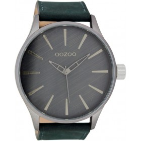 OOZOO Timepieces 51mm Titanium colour Dark Blue Leather Strap C7420